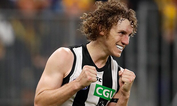 AFL 2018 Second Qualifying Final - West Coast v Collingwood Chris Mayne celebrates after kicking a goal during the qualifying final against West Coast - Chris Mayne,Collingwood Magpies,Collingwood